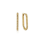 14K Yellow Gold Beaded Elongated Oval Hoop Earrings